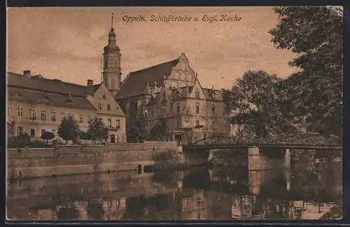 AK Oppeln, Schlossbrücke & Evgl. Kirche