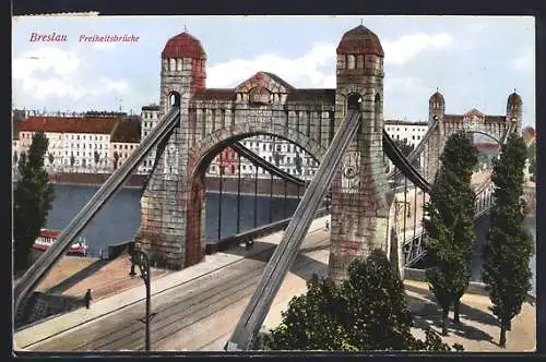AK Breslau, Flusspartie an der Freiheitsbrücke