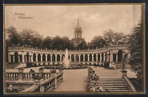 AK Breslau, Liebichshöhe mit Wasserfontäne