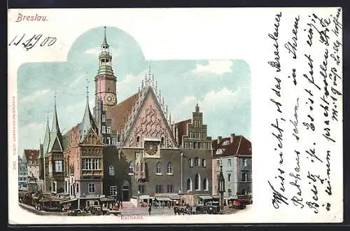 AK Breslau, Das Rathaus mit Blick zum Kirchturm