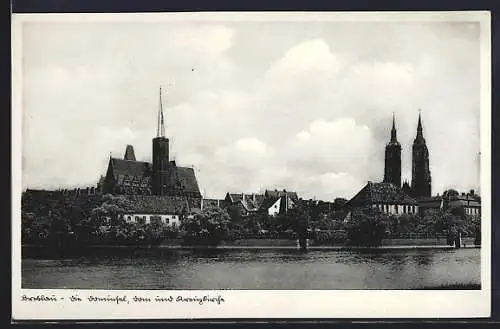 AK Breslau, Die Dominsel mit Dom und Kreuzkirche