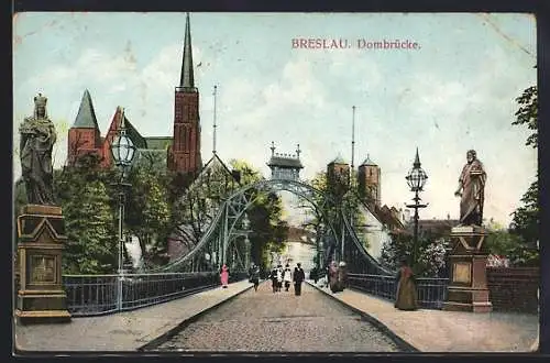 AK Breslau, Passanten auf der Dombrücke