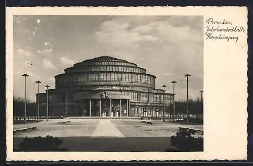 AK Breslau, Haupteingang der Jahrhunderthalle