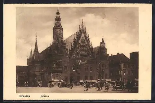 AK Breslau, Rathaus mit Marktplatz