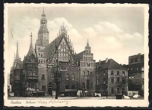 AK Breslau, Rathaus mit Marktplatz