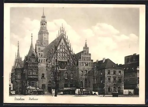 AK Breslau, Das Rathaus mit Blick auf den Kirchturm