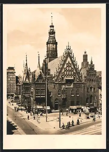 AK Breslau, Strassenpartie am Rathaus