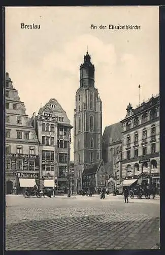 AK Breslau, Stadtleben an der Elisabethkirche