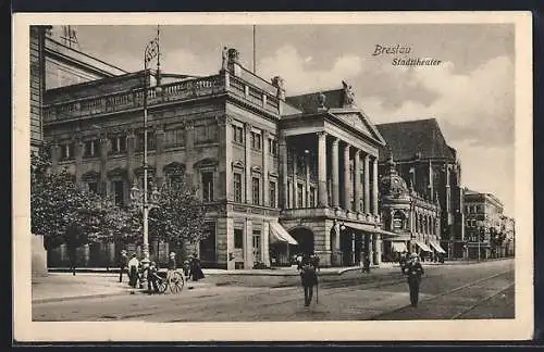 AK Breslau, Schweidnitzer Strasse mit Stadttheater