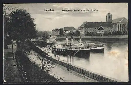 AK Breslau, Dampferhaltestelle m. Sandkirche