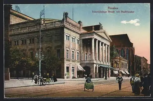 AK Breslau, Schweidnitzer Strasse mit Stadttheater
