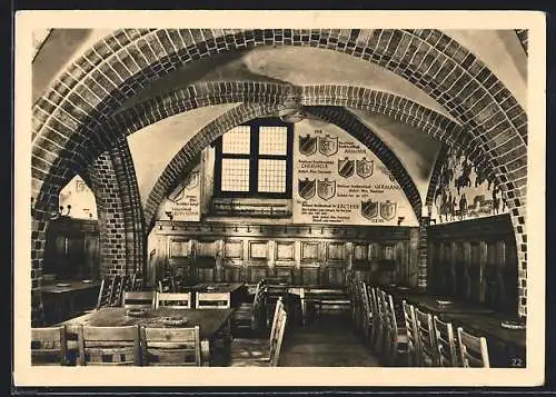 AK Breslau, Schweidnitzer Keller mit Burschenschaftswappen