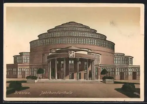 AK Breslau, Haupteingang der Jahrhunderthalle