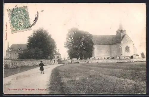 AK Barbuise, Église et route avec enfant en premier plan