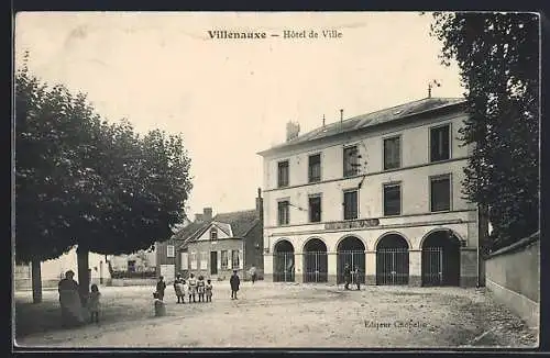 AK Villenauxe, Hôtel de Ville et enfants sur la place