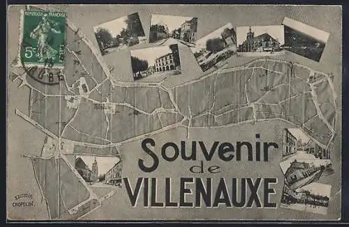 AK Villenauxe, Souvenir avec carte et vues multiples