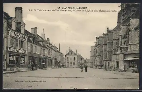 AK Villenauxe-la-Grande, Place de l`Église et le Bureau de Postes