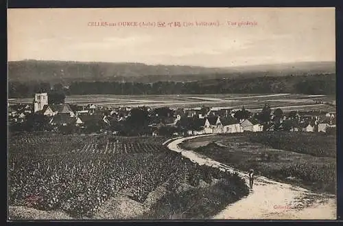 AK Celles-sur-Ource, Vue générale du village et des vignobles environnants