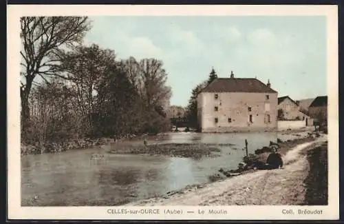 AK Celles-sur-Ource, Le Moulin et la rivière en bordure du chemin