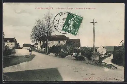 AK Celles-sur-Ource, L`Entrée du Village, Route de Bar-sur-Seine