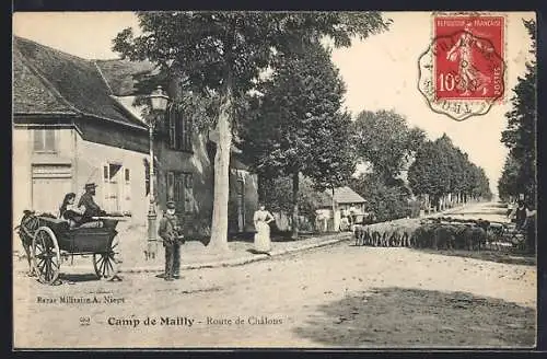 AK Mailly, Route de Châlons avec troupeau et charrette