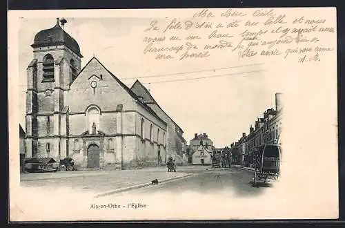 AK Aix-en-Othe, l`Église et rue animée