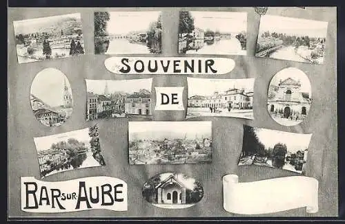AK Bar-sur-Aube, Souvenir avec vue multiple de la ville et des paysages environnants