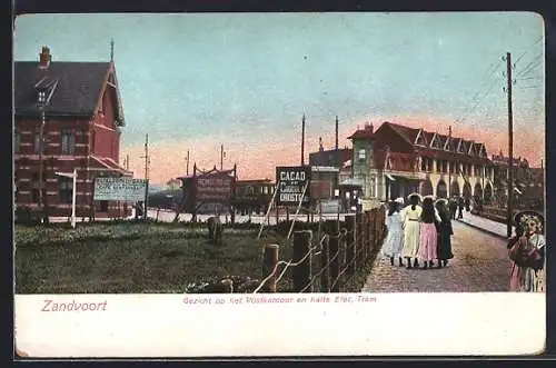 AK Zandvoort, Gezicht op het Postkantoor en halte Elec. Tram