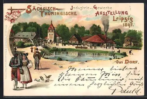 Lithographie Leipzig, Industrie- & Gewerbe-Ausstellung 1897, das Dorf