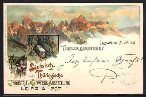 Lithographie Leipzig, Sächs.-Thüring. Industrie & Gewerbe Ausstellung 1897, Tiroler Bergfahrt