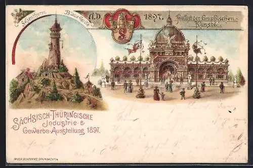 Lithographie Leipzig, Sächsisch-Thüringische Industrie-Gewerbe-Ausstellung 1897, Palast der Graphischen Künste