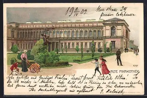 Künstler-Lithographie Heinrich Kley: München, Alte Pinakothek