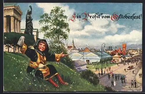 AK München, Frau mit Bierkrug auf dem Oktoberfest