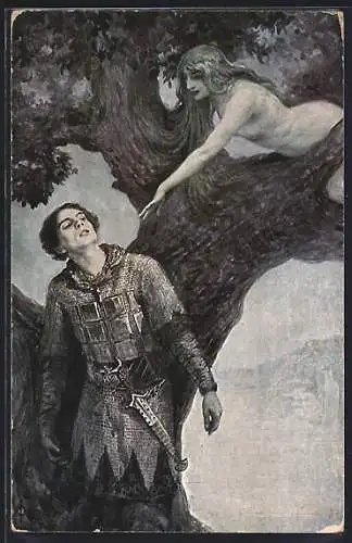 Künstler-AK S. Solomko: Die Versuchung, Allegorie, Dryade