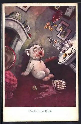 Künstler-AK George Ernest Studdy: Ein Glas über den Durst, Bonzo sitzt betrunken auf dem Boden