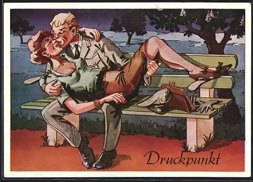 AK Soldat küsst im Park leidenschaftlich seine Geliebte