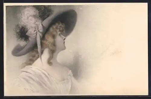 Künstler-AK Wichera: junge Dame mit Sommerhut