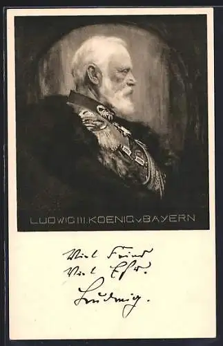 Künstler-AK Portrait von König Ludwig III. von Bayern im Profil