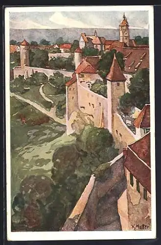 Künstler-AK Karl Mutter: Rothenburg o/T, Stadtmauer
