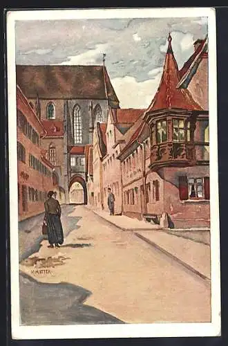 Künstler-AK Karl Mutter: Rothenburg, Klingengasse mit Passanten