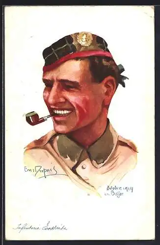 Künstler-AK Em. Dupuis: La Bassée, Octobrer 1914, Infanterie Ecossaise, Soldat aus Schottland