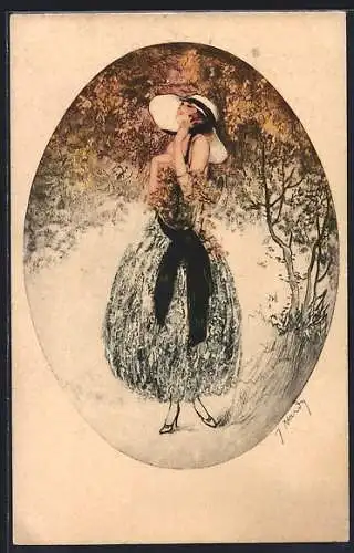 Künstler-AK J. Hardy: junges Mädchen im Kleid mit Hut