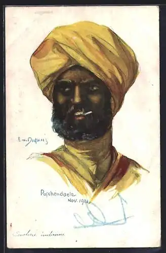 Künstler-AK Em.Dupuis: Soldat der indischen Infanterie, geniesst eine Zigarette