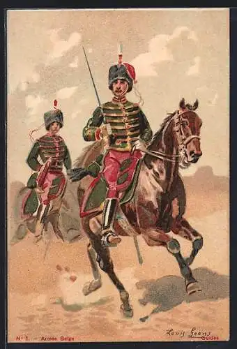 AK Belgische Armee, Guides, Soldaten in Uniform zu Pferde