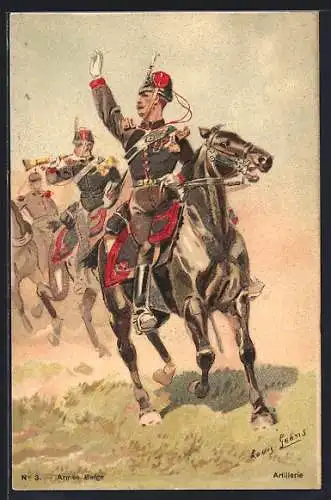 AK Armee Belge, Belgische Soldaten in Uniform zu Pferde