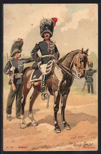 Künstler-Lithographie belgische Gendarmerie