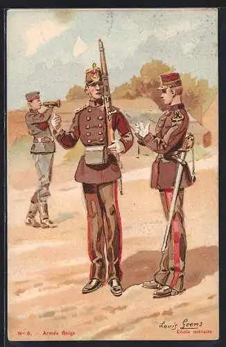 AK Belgische Armee, Ecole militaire, Militärschule, Infanterie