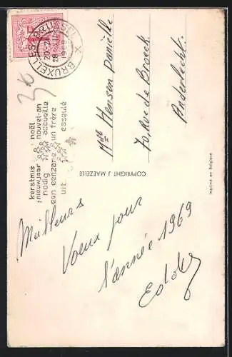 Künstler-AK Fallschirmspringer mit MPI erblickt ungläubig einen Bauer mit scharfer nach oben gehaltener Heugabel