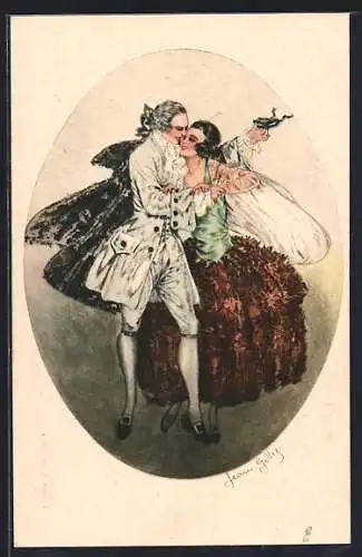 Künstler-AK sign. J. Gilles: Art Deco, Herr hat eine junge Dame im Arm