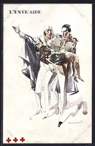 Künstler-AK L`Entr`Aide, Rotes Kreuz Belgien, bewusstloses Kind